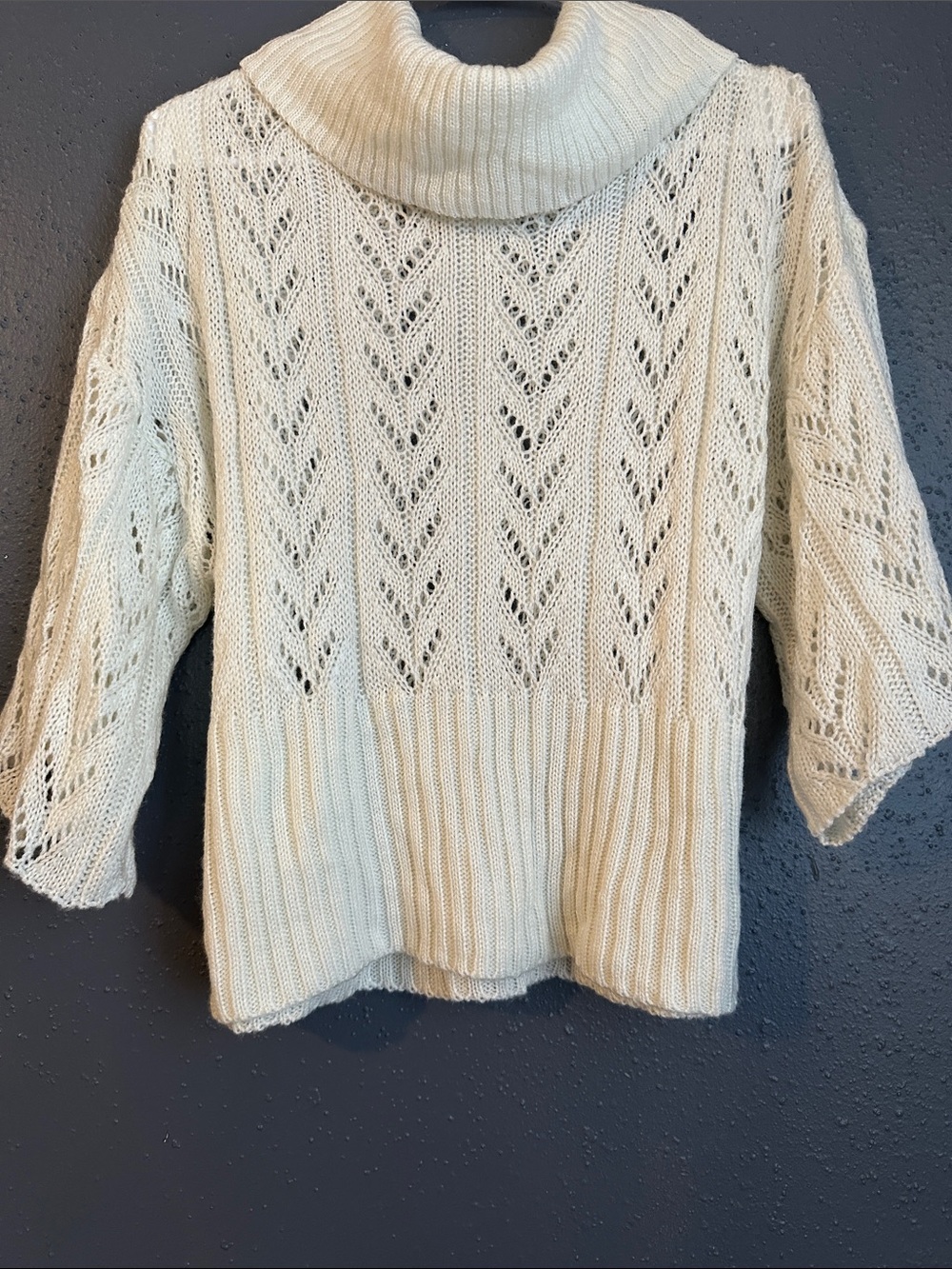 Women's Cream Turtleneck Open-Knit Sweater Size XL